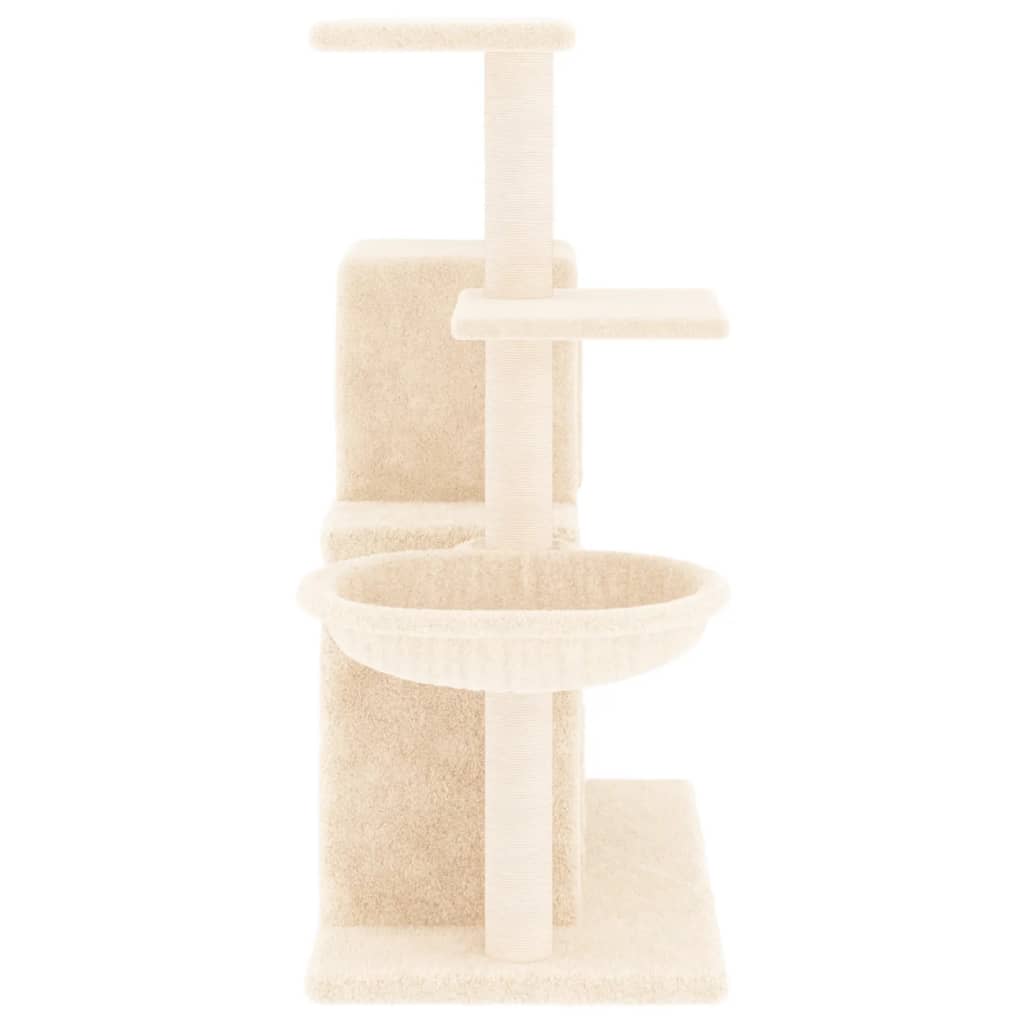 Cat house with sisal rope and scratching post, cream, 83 cm