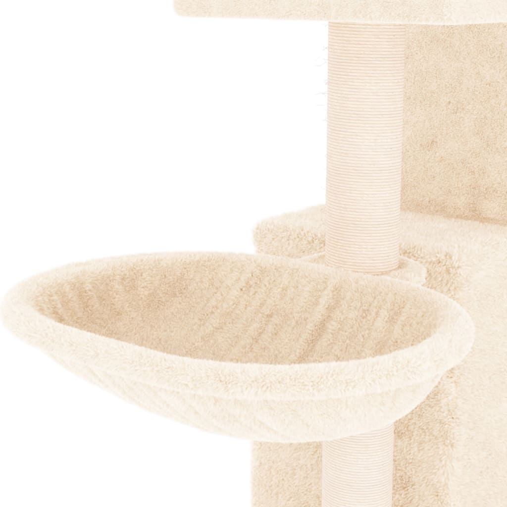 Cat house with sisal rope and scratching post, cream, 83 cm