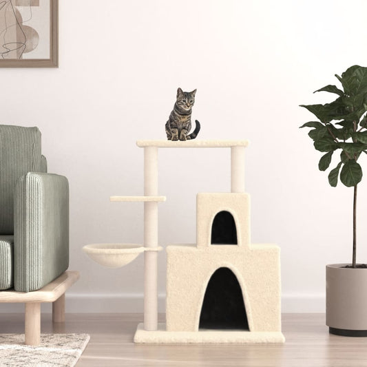 Cat house with sisal rope and scratching post, cream, 83 cm