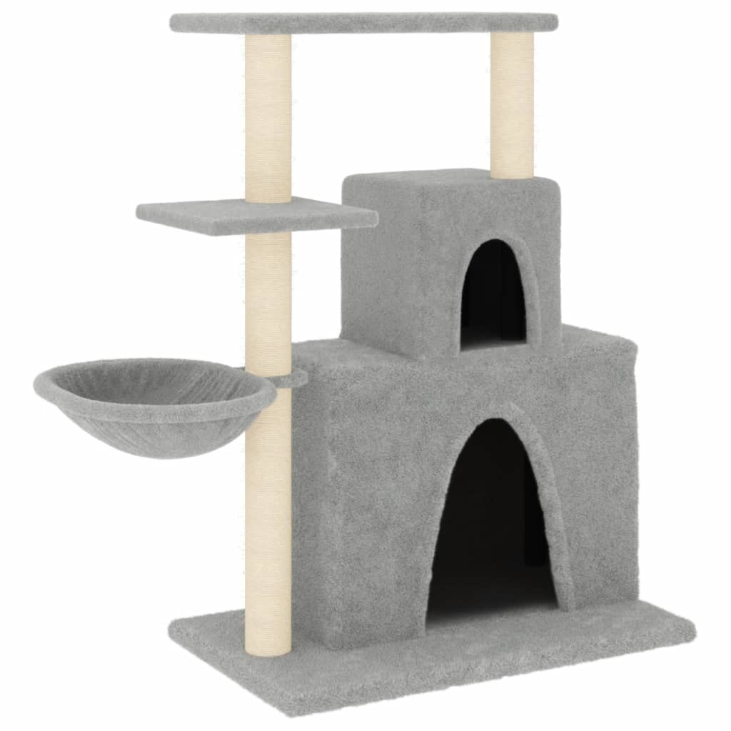 Cat house with sisal rope and scratching post, light grey, 83 cm