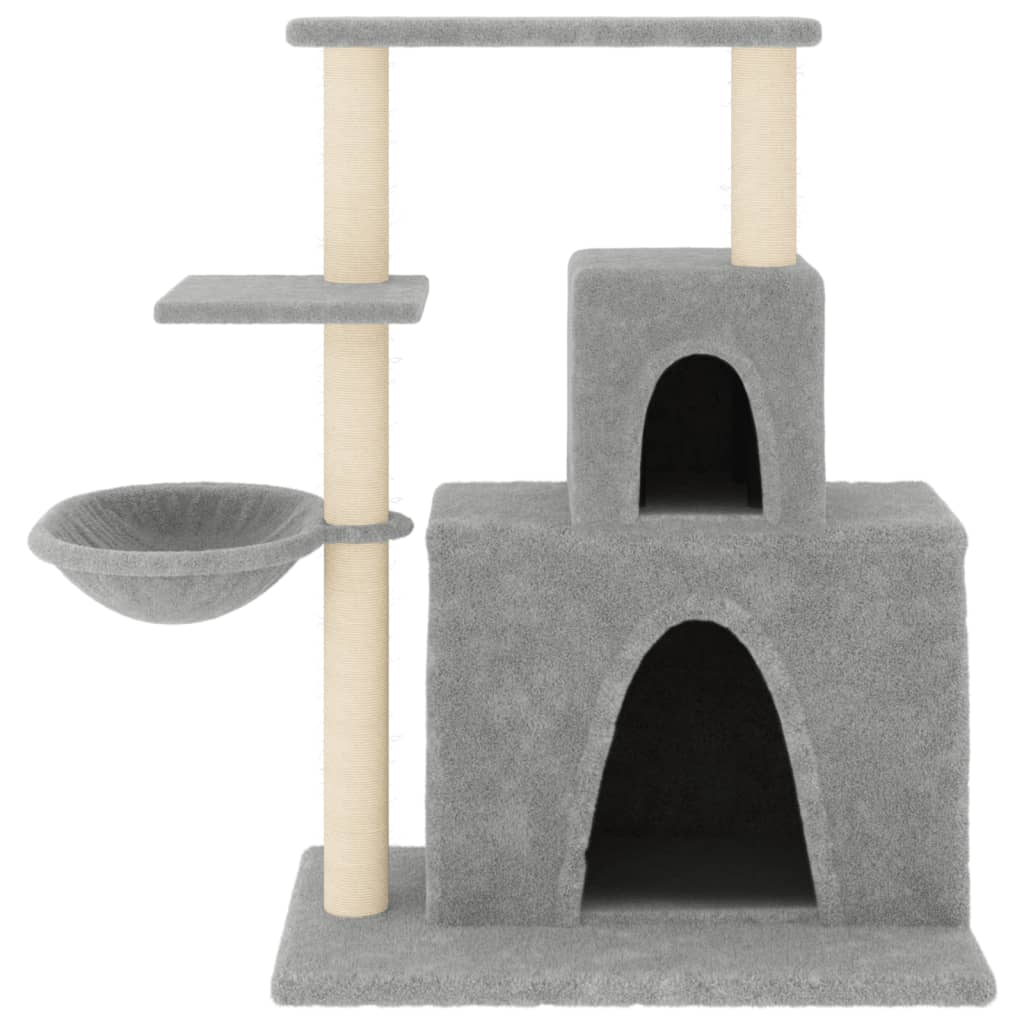 Cat house with sisal rope and scratching post, light grey, 83 cm