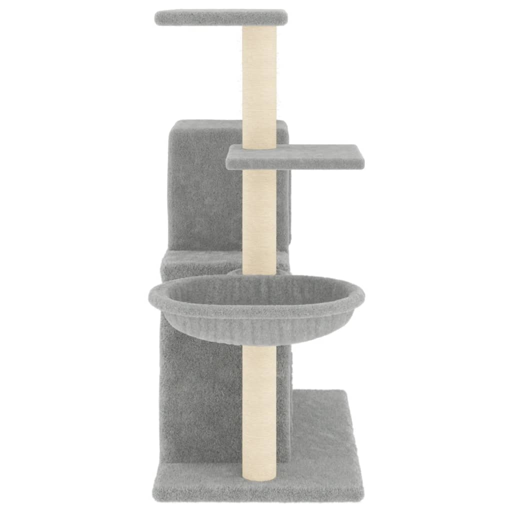 Cat house with sisal rope and scratching post, light grey, 83 cm