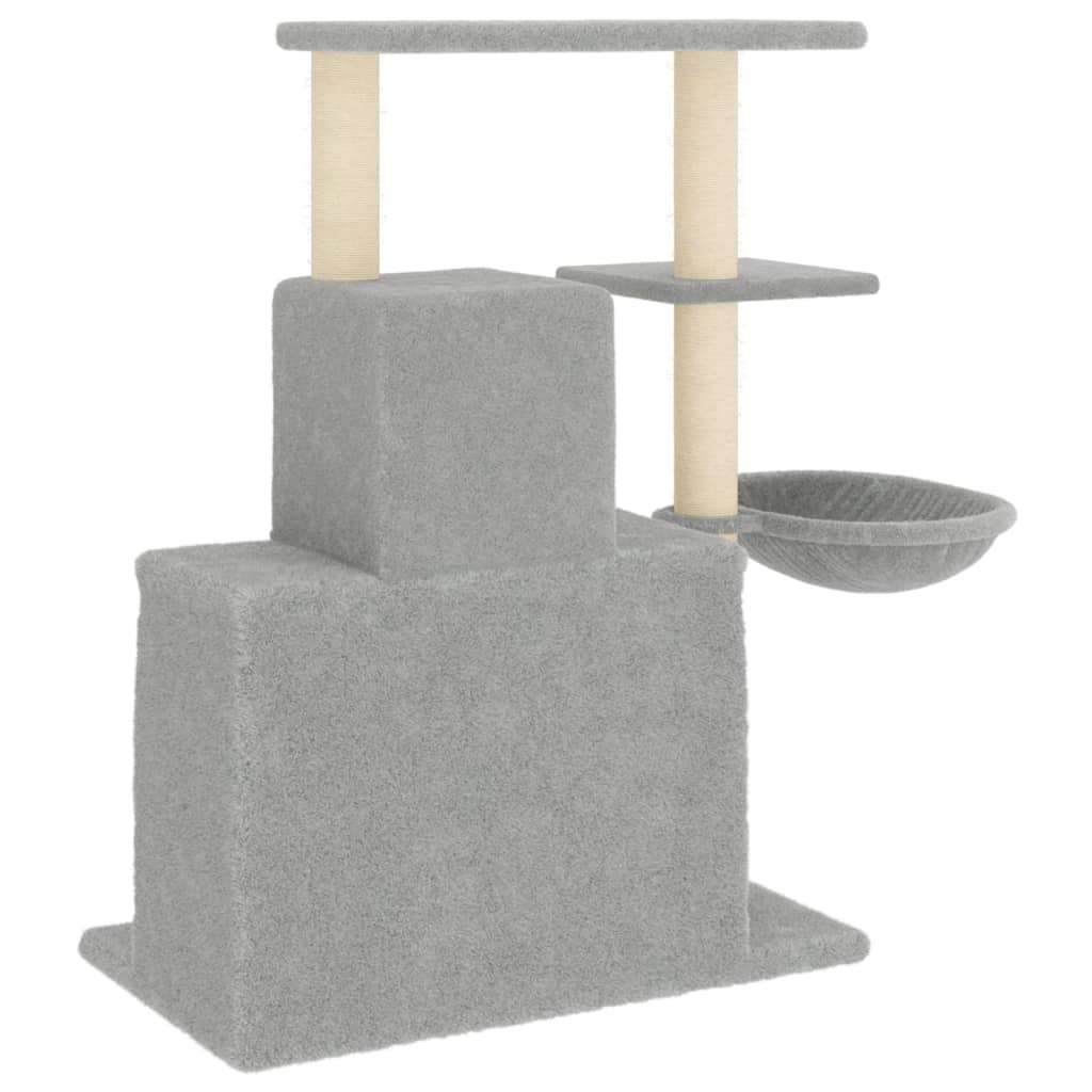 Cat house with sisal rope and scratching post, light grey, 83 cm