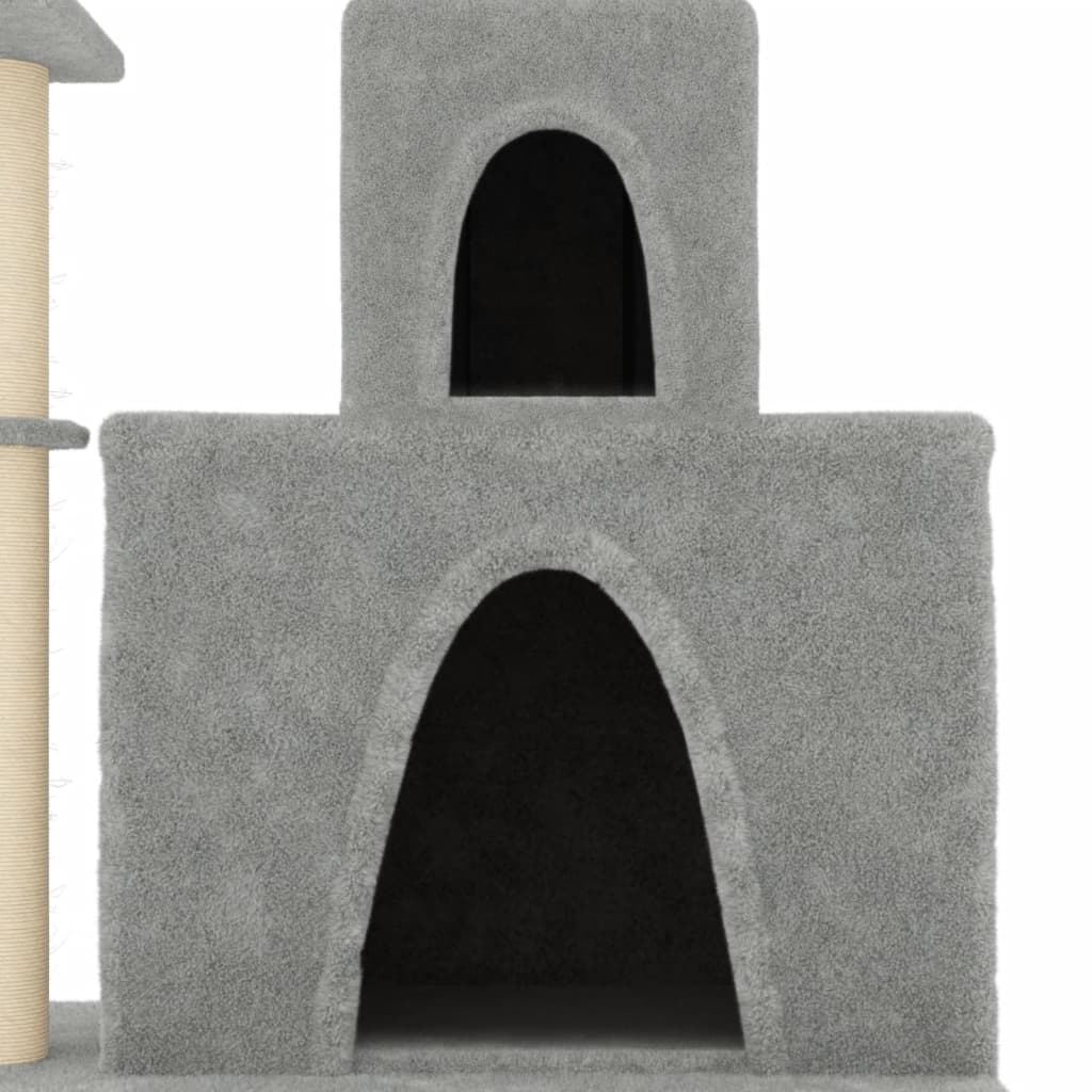 Cat house with sisal rope and scratching post, light grey, 83 cm