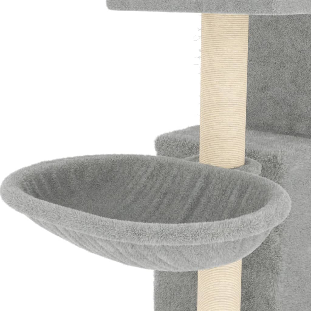 Cat house with sisal rope and scratching post, light grey, 83 cm