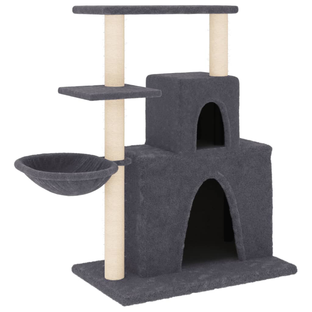 Cat house with sisal rope and scratching post, dark grey, 83 cm