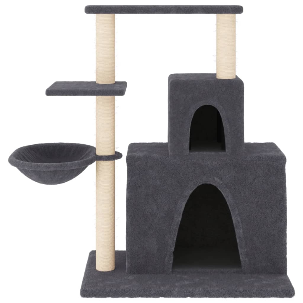 Cat house with sisal rope and scratching post, dark grey, 83 cm