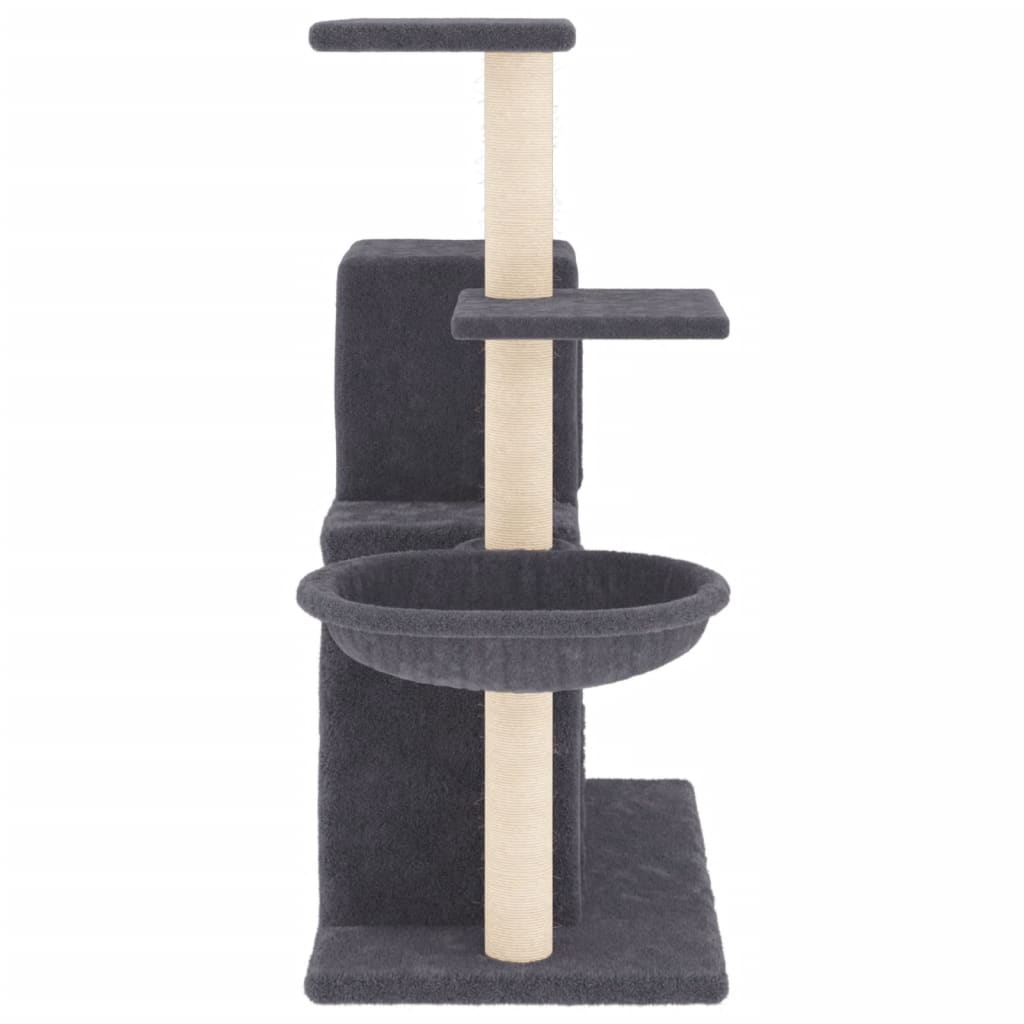 Cat house with sisal rope and scratching post, dark grey, 83 cm