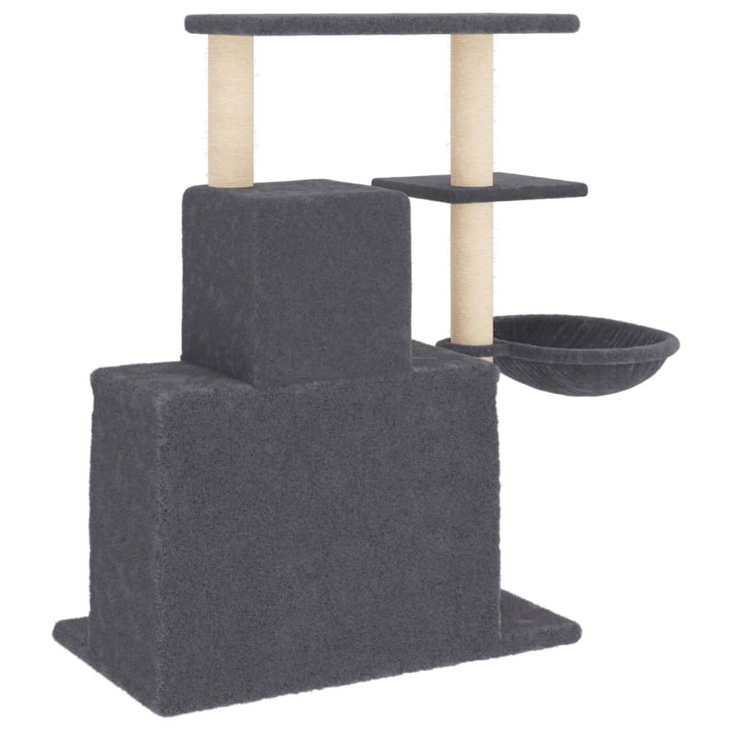 Cat house with sisal rope and scratching post, dark grey, 83 cm