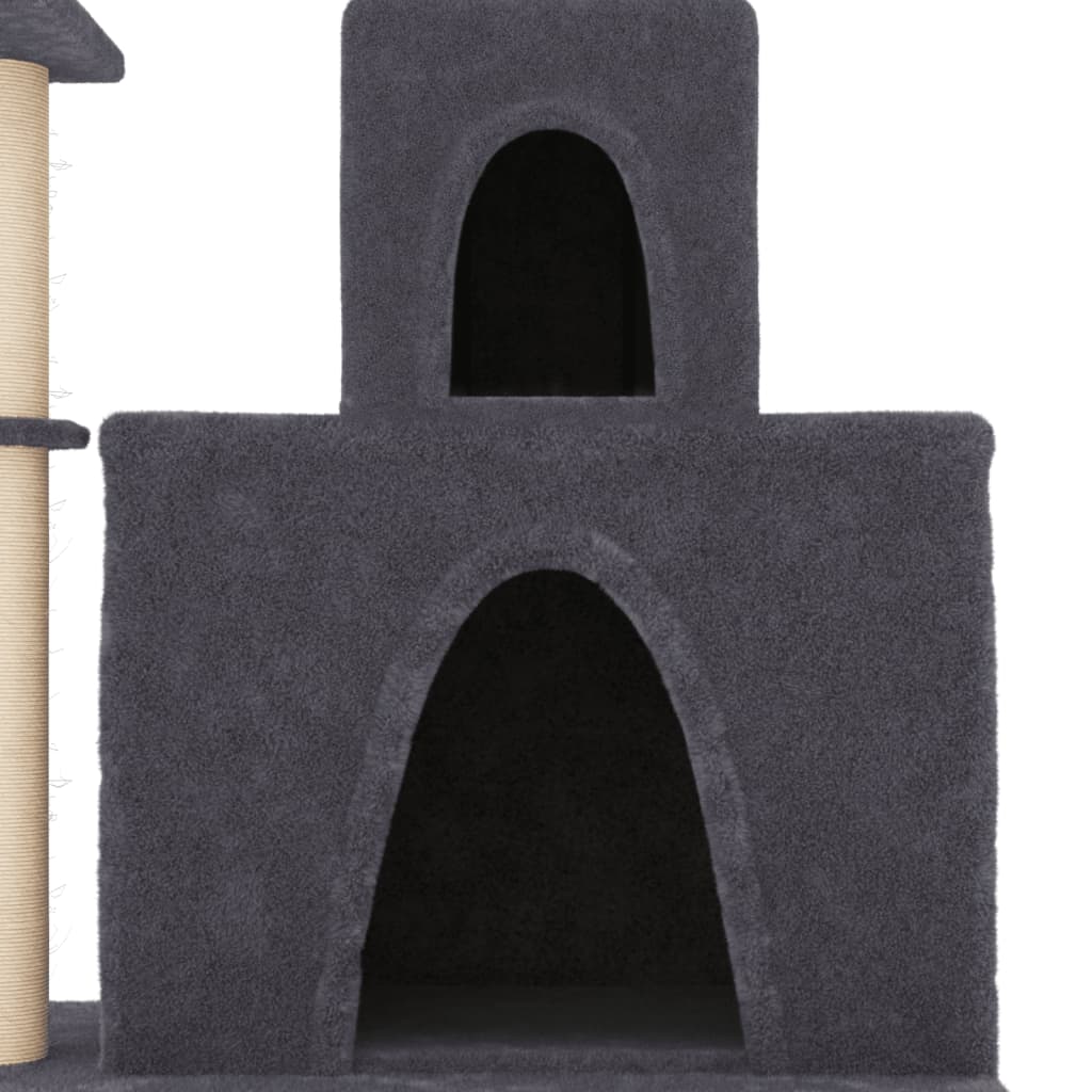 Cat house with sisal rope and scratching post, dark grey, 83 cm