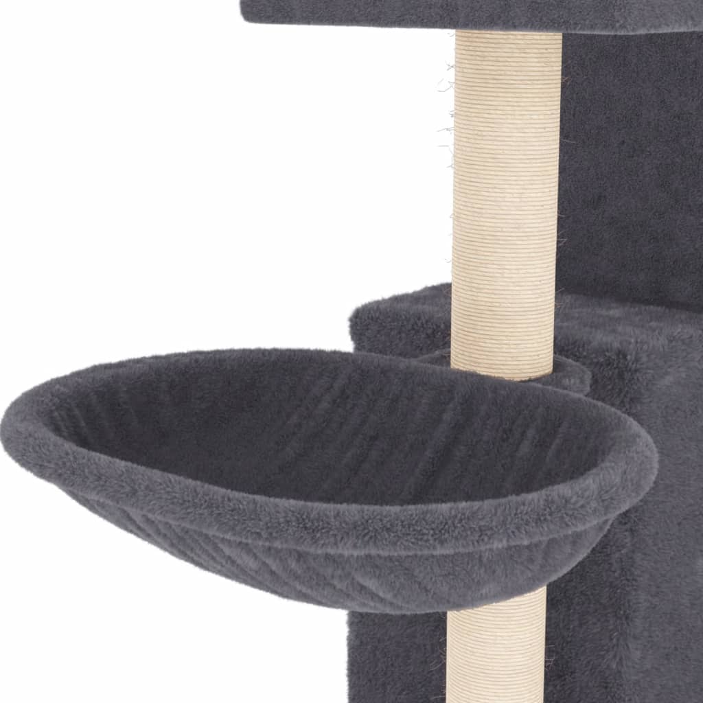 Cat house with sisal rope and scratching post, dark grey, 83 cm