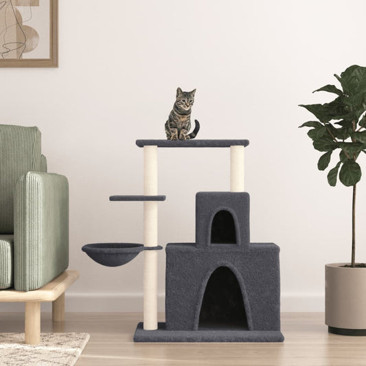 Cat house with sisal rope and scratching post, dark grey, 83 cm