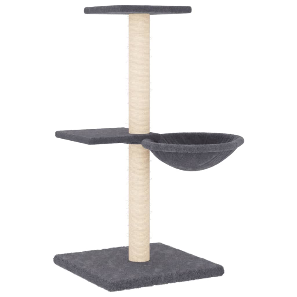 Cat house with sisal rope and scratching post, dark grey, 72 cm