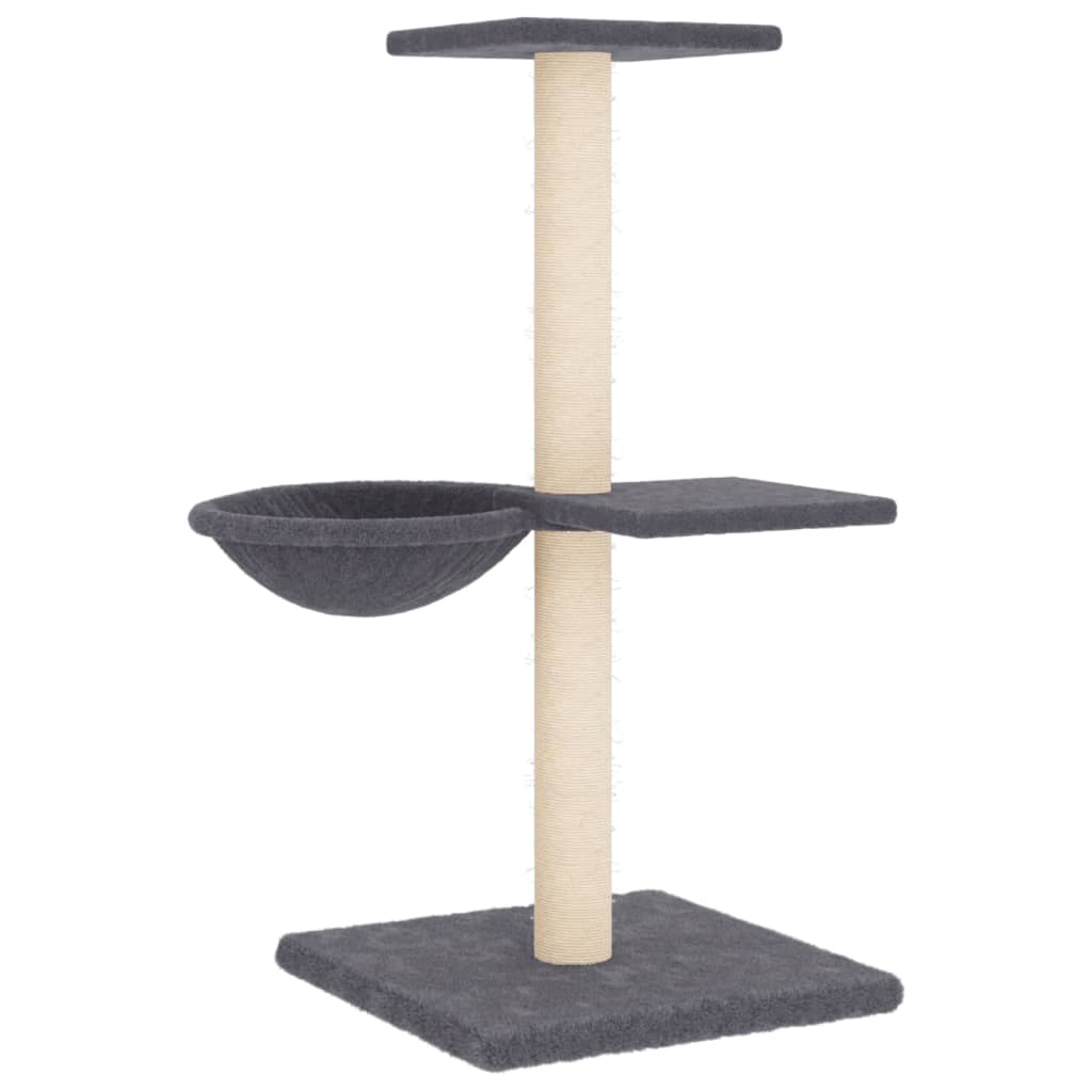 Cat house with sisal rope and scratching post, dark grey, 72 cm