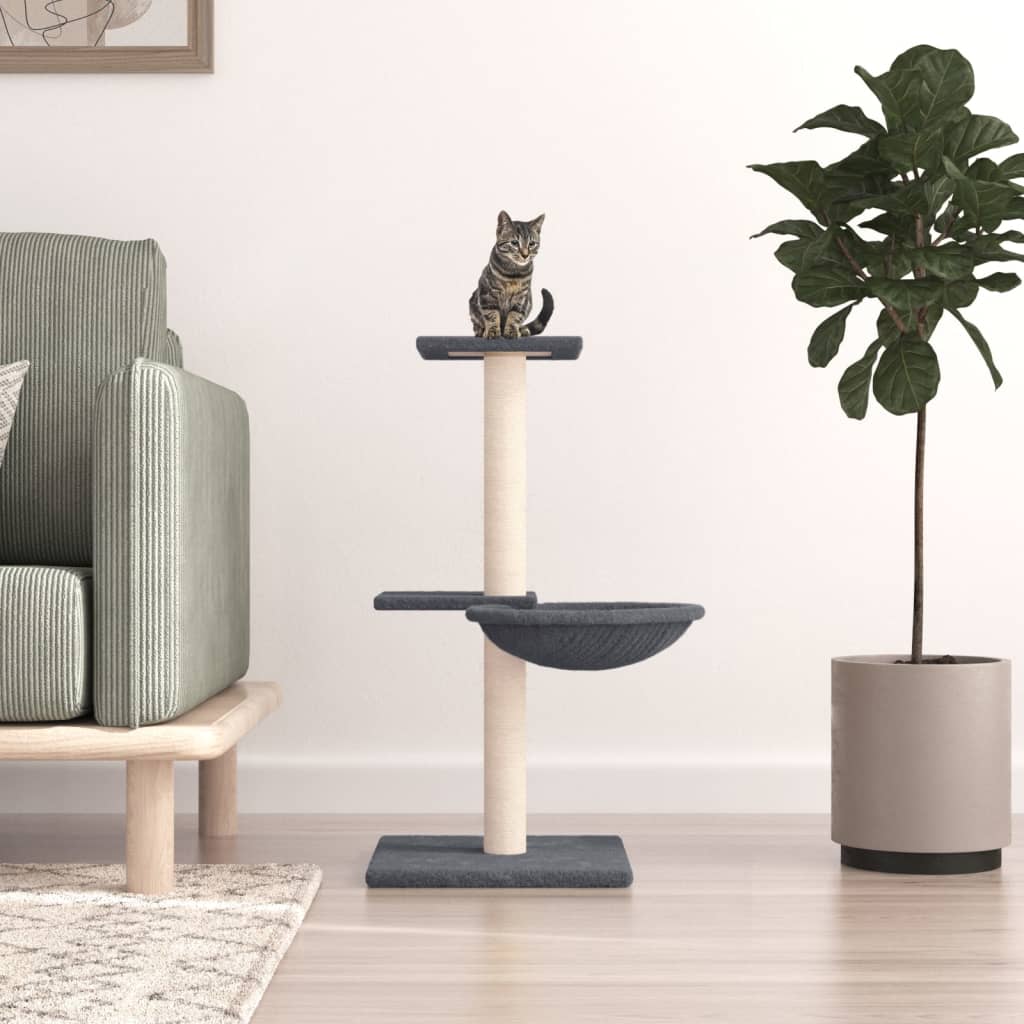 Cat house with sisal rope and scratching post, dark grey, 72 cm