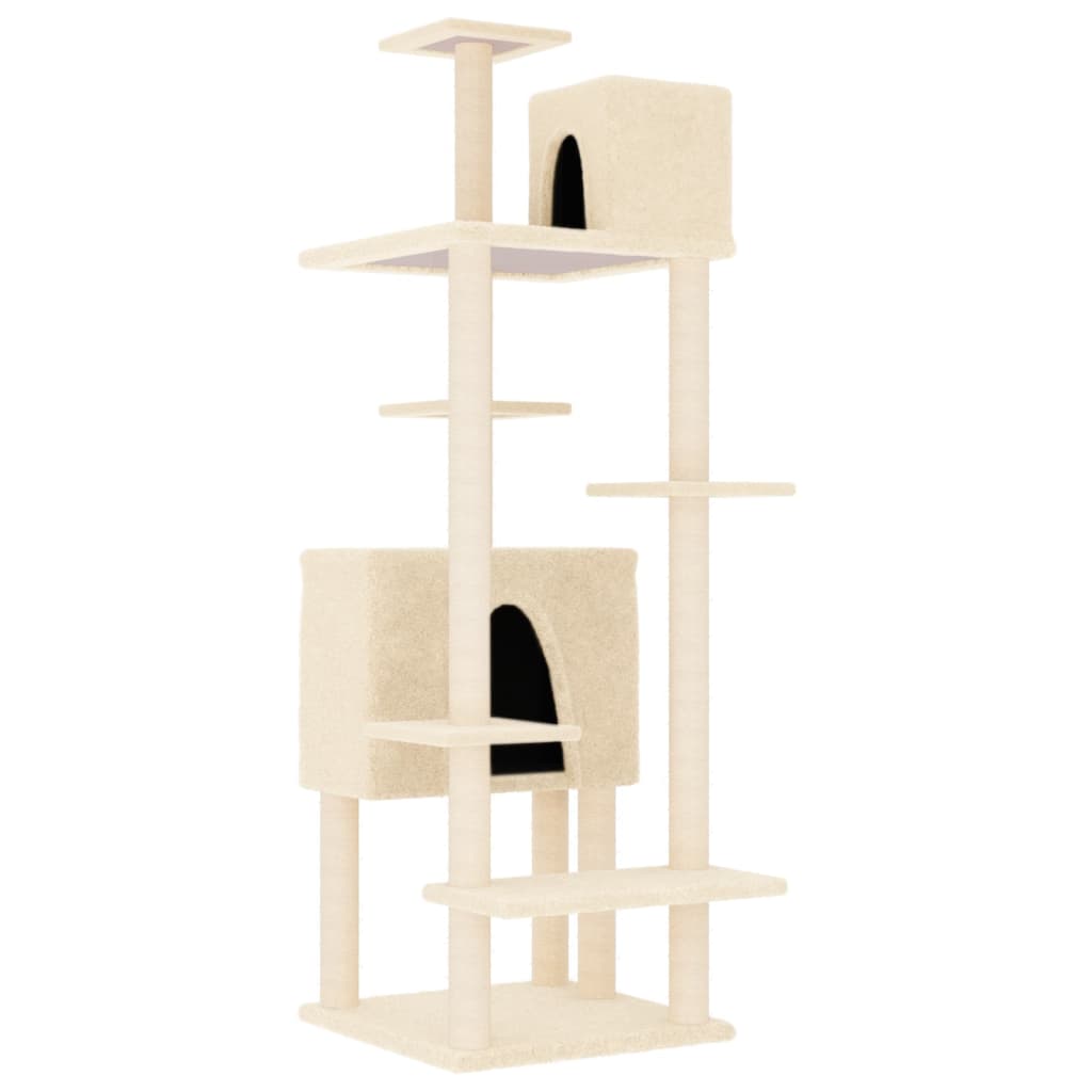 Cat house with sisal rope and scratching post, cream, 154 cm