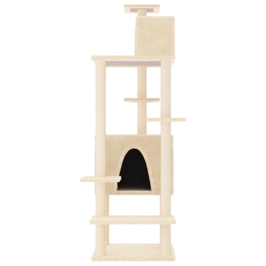 Cat house with sisal rope and scratching post, cream, 154 cm