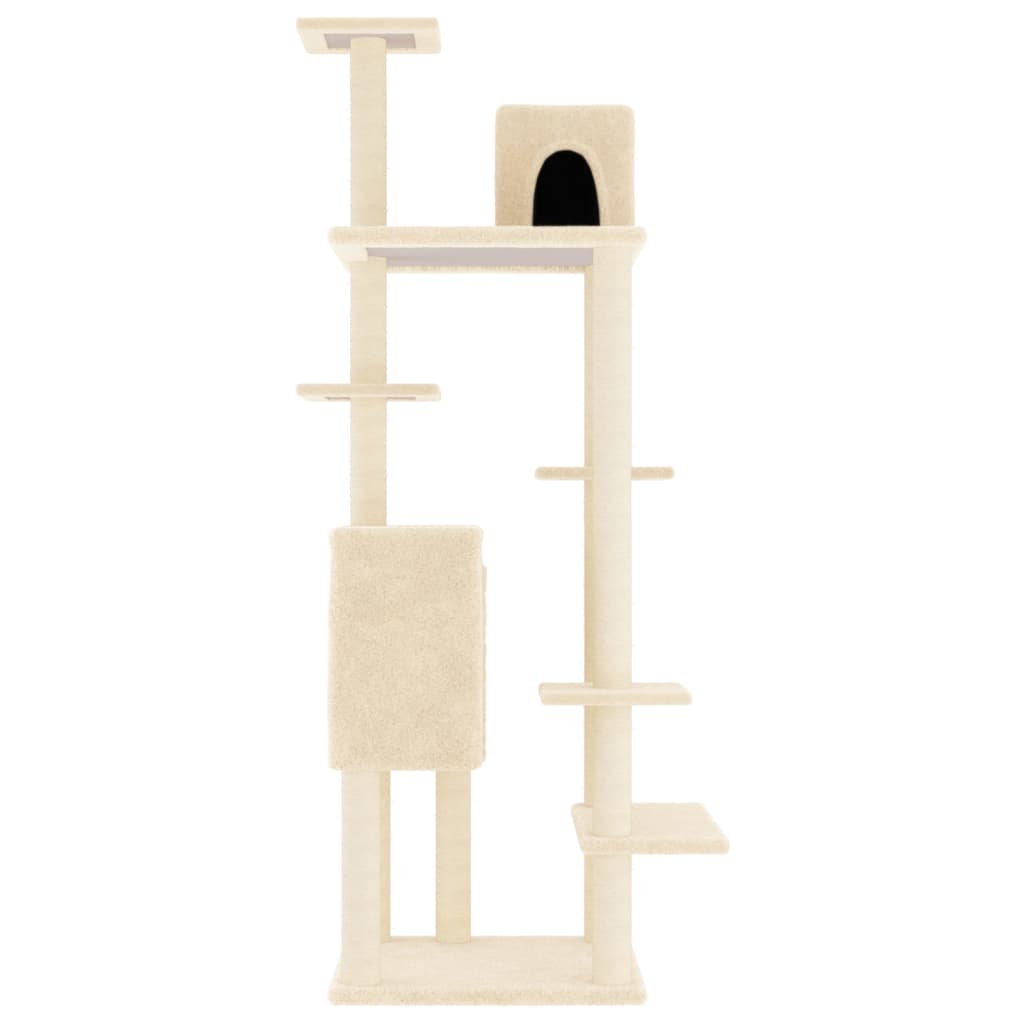 Cat house with sisal rope and scratching post, cream, 154 cm