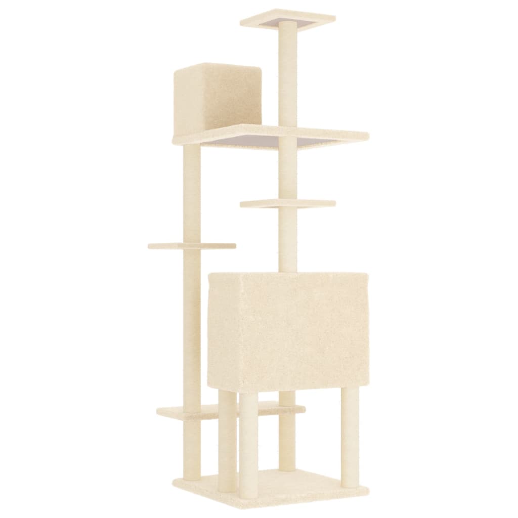 Cat house with sisal rope and scratching post, cream, 154 cm