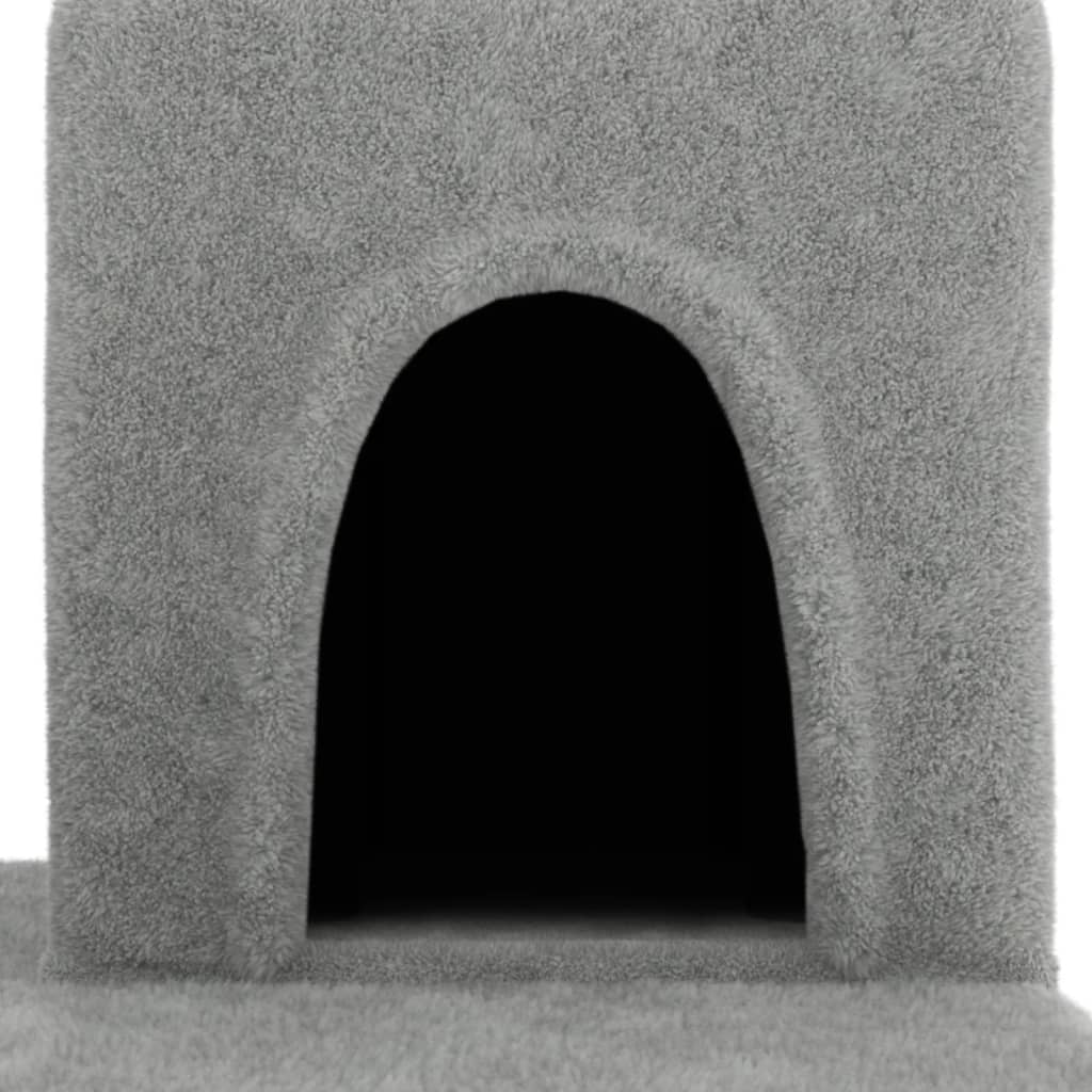 Cat house with sisal rope and scratching post, light grey, 154 cm