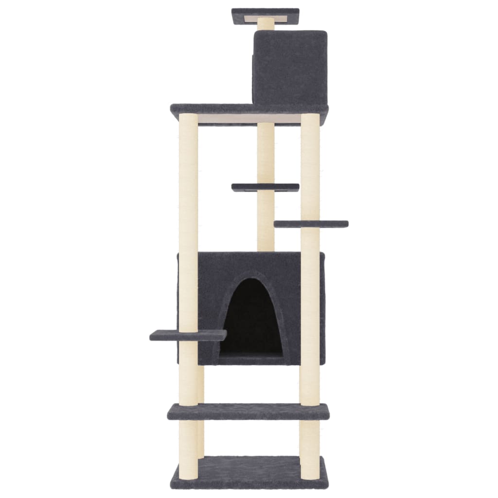 Cat house with sisal rope and scratching post, dark grey, 154 cm