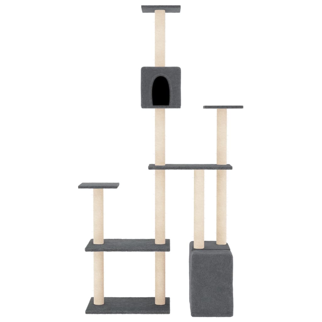 Cat house with sisal rope scratching post, dark grey, 180 cm