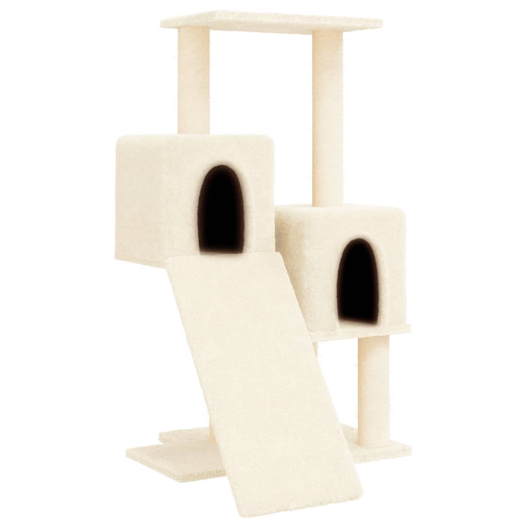 Cat house with sisal rope and scratching post, cream, 82 cm