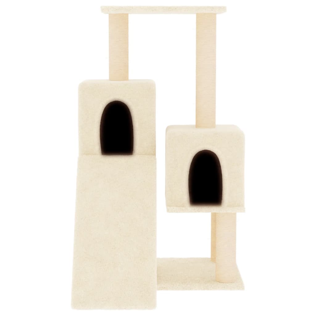 Cat house with sisal rope and scratching post, cream, 82 cm