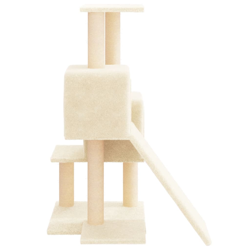 Cat house with sisal rope and scratching post, cream, 82 cm