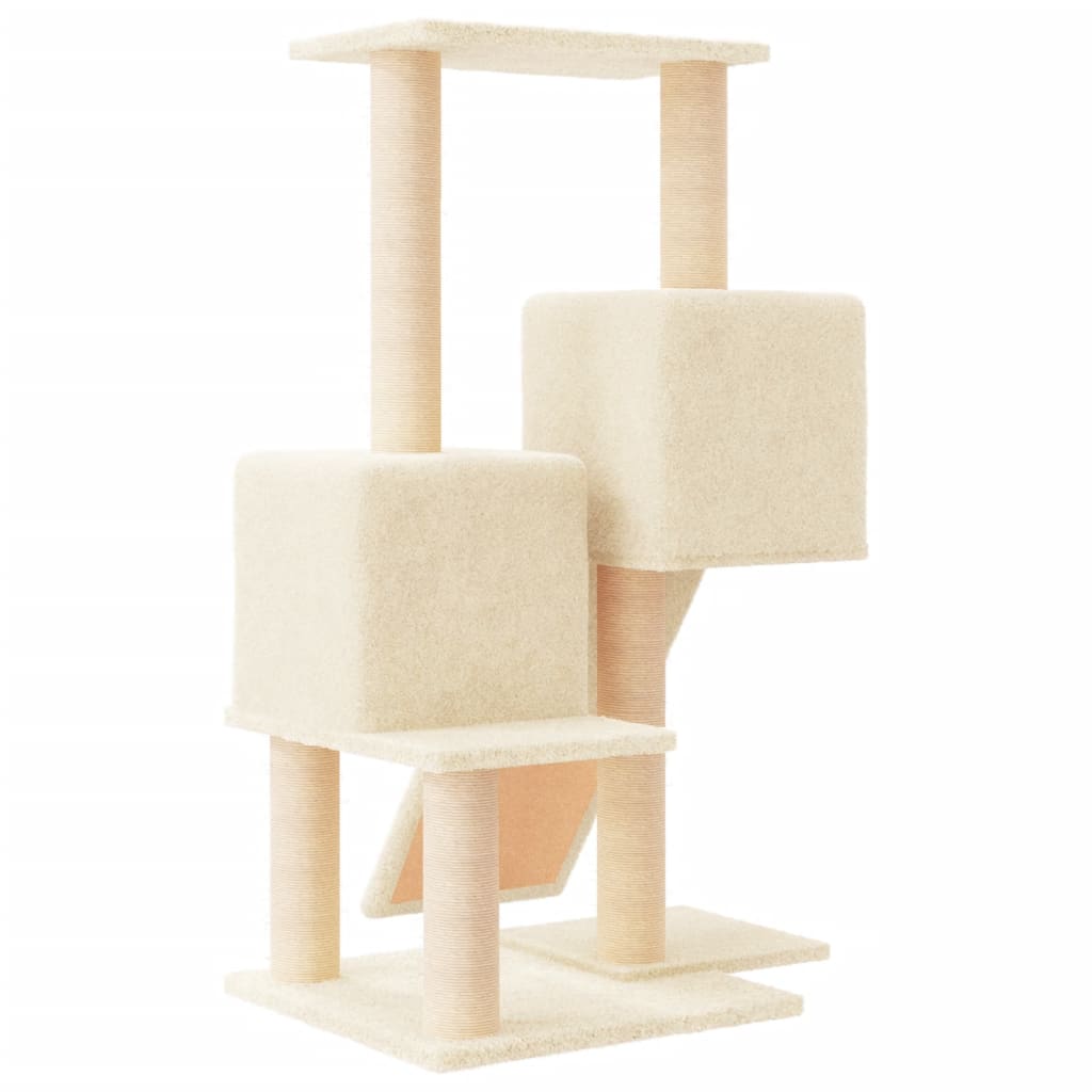 Cat house with sisal rope and scratching post, cream, 82 cm