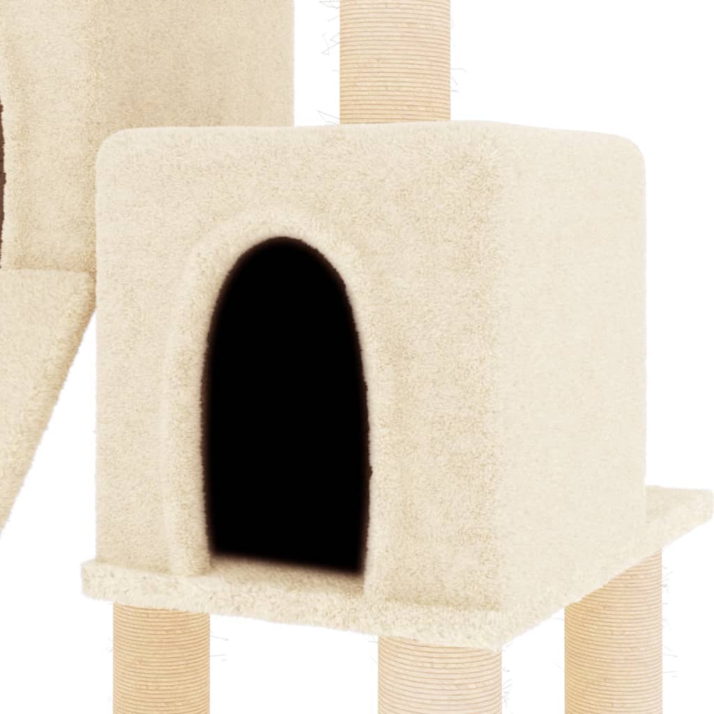 Cat house with sisal rope and scratching post, cream, 82 cm