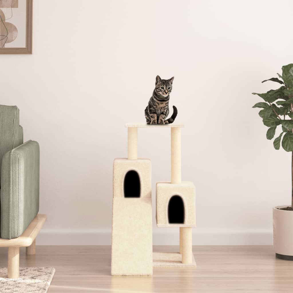 Cat house with sisal rope and scratching post, cream, 82 cm