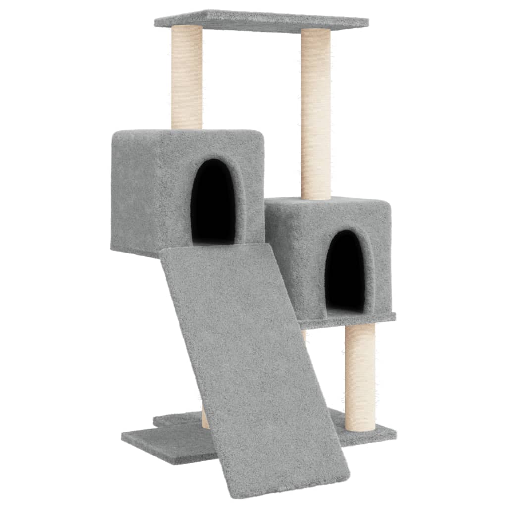 Cat house with sisal rope and scratching post, light grey, 82 cm