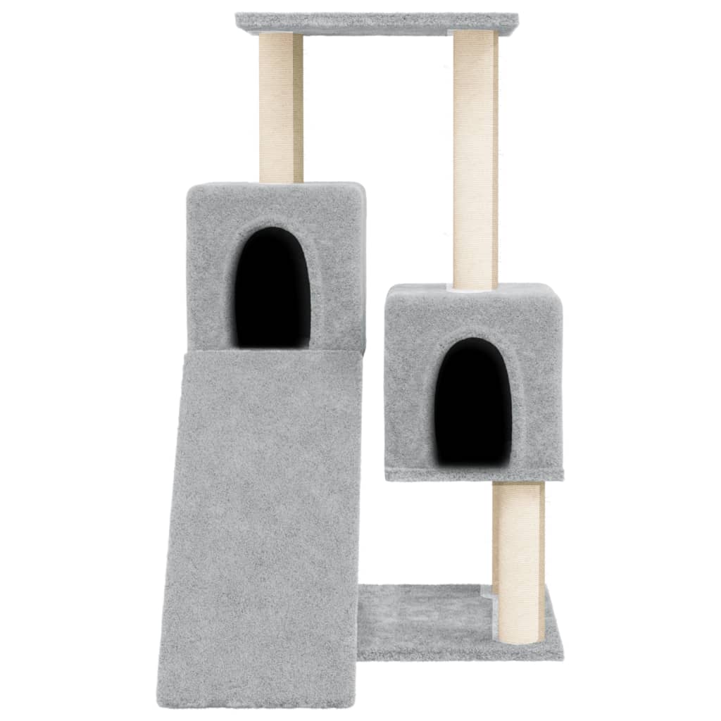 Cat house with sisal rope and scratching post, light grey, 82 cm