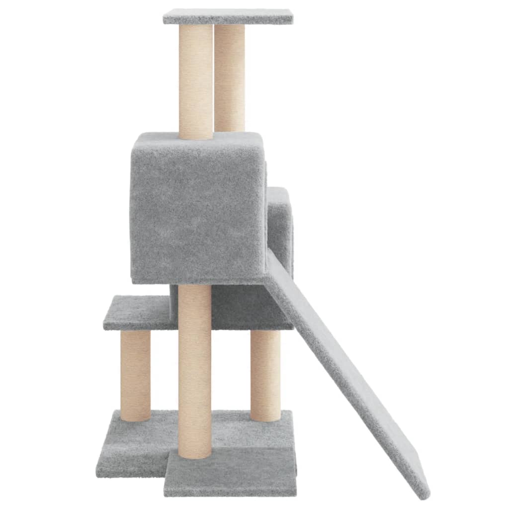 Cat house with sisal rope and scratching post, light grey, 82 cm