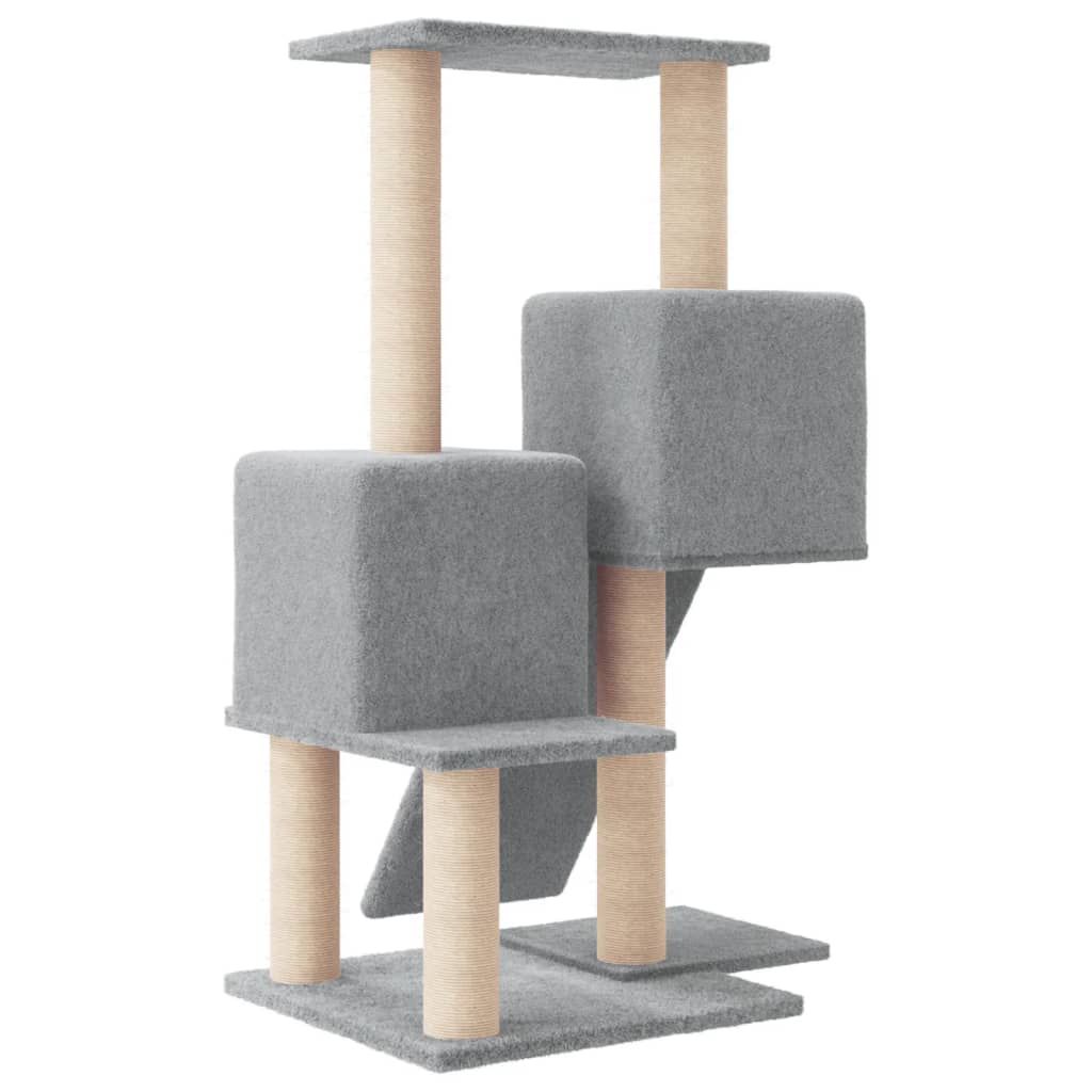 Cat house with sisal rope and scratching post, light grey, 82 cm