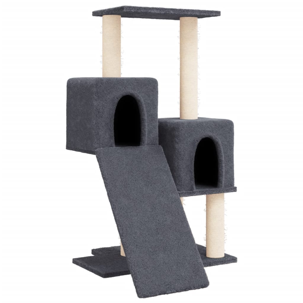 Cat house with sisal rope and scratching post, dark grey, 82 cm