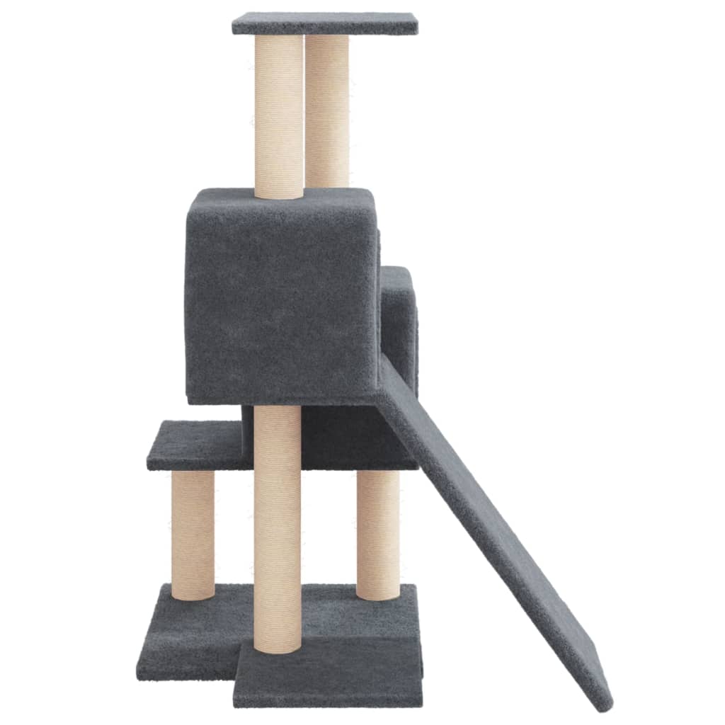 Cat house with sisal rope and scratching post, dark grey, 82 cm