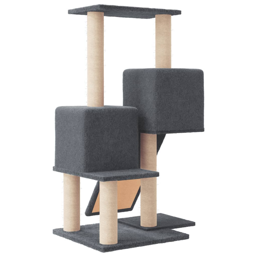 Cat house with sisal rope and scratching post, dark grey, 82 cm