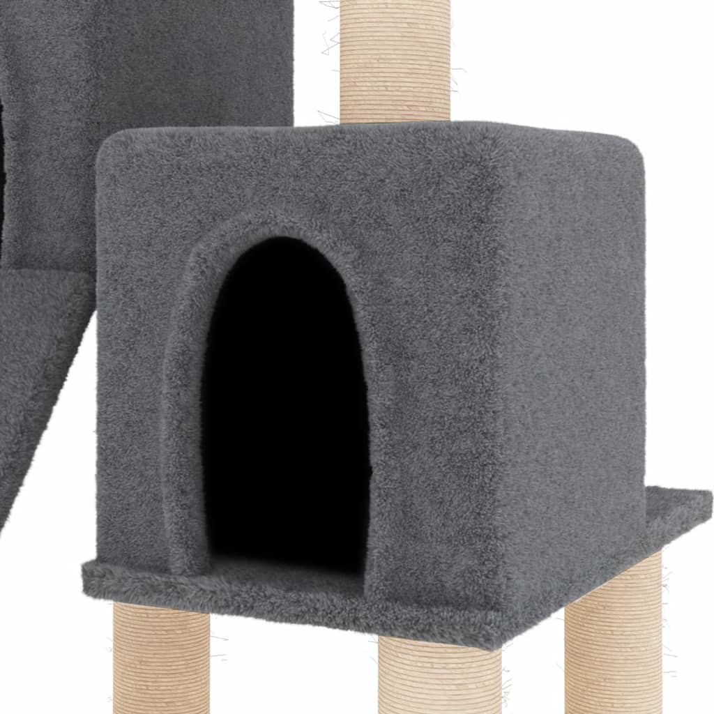 Cat house with sisal rope and scratching post, dark grey, 82 cm