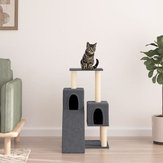 Cat house with sisal rope and scratching post, dark grey, 82 cm