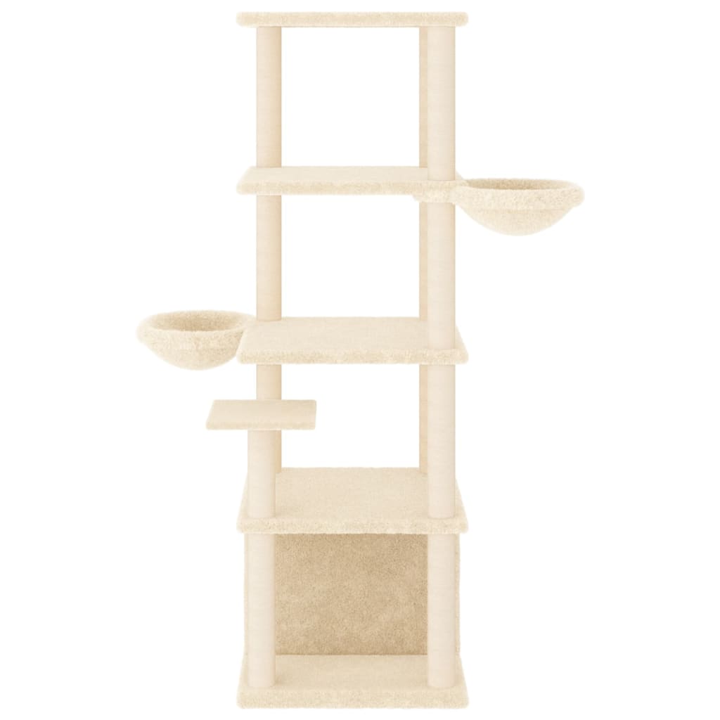 Cat house with sisal rope scratching posts, cream, 147 cm