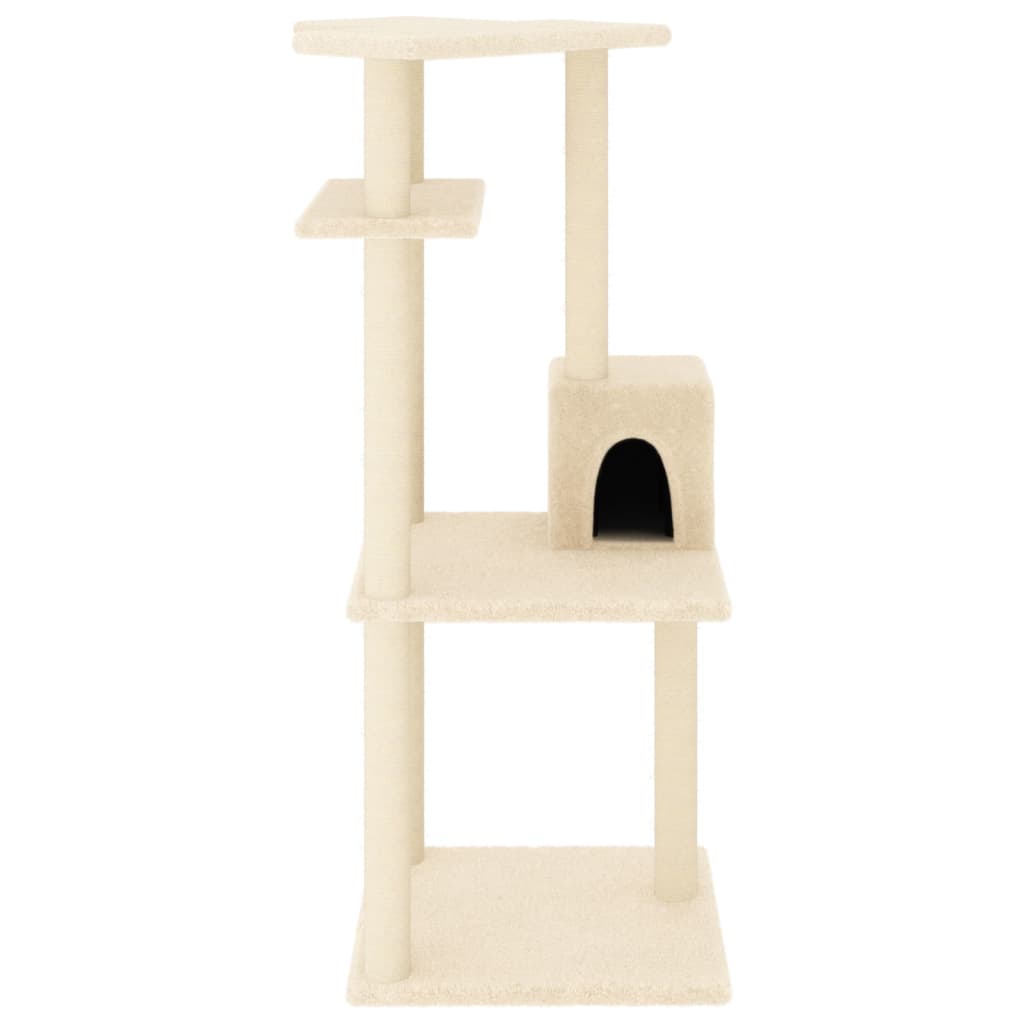 Cat house with sisal rope scratching posts, cream, 123 cm