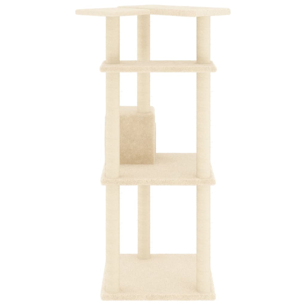 Cat house with sisal rope scratching posts, cream, 123 cm