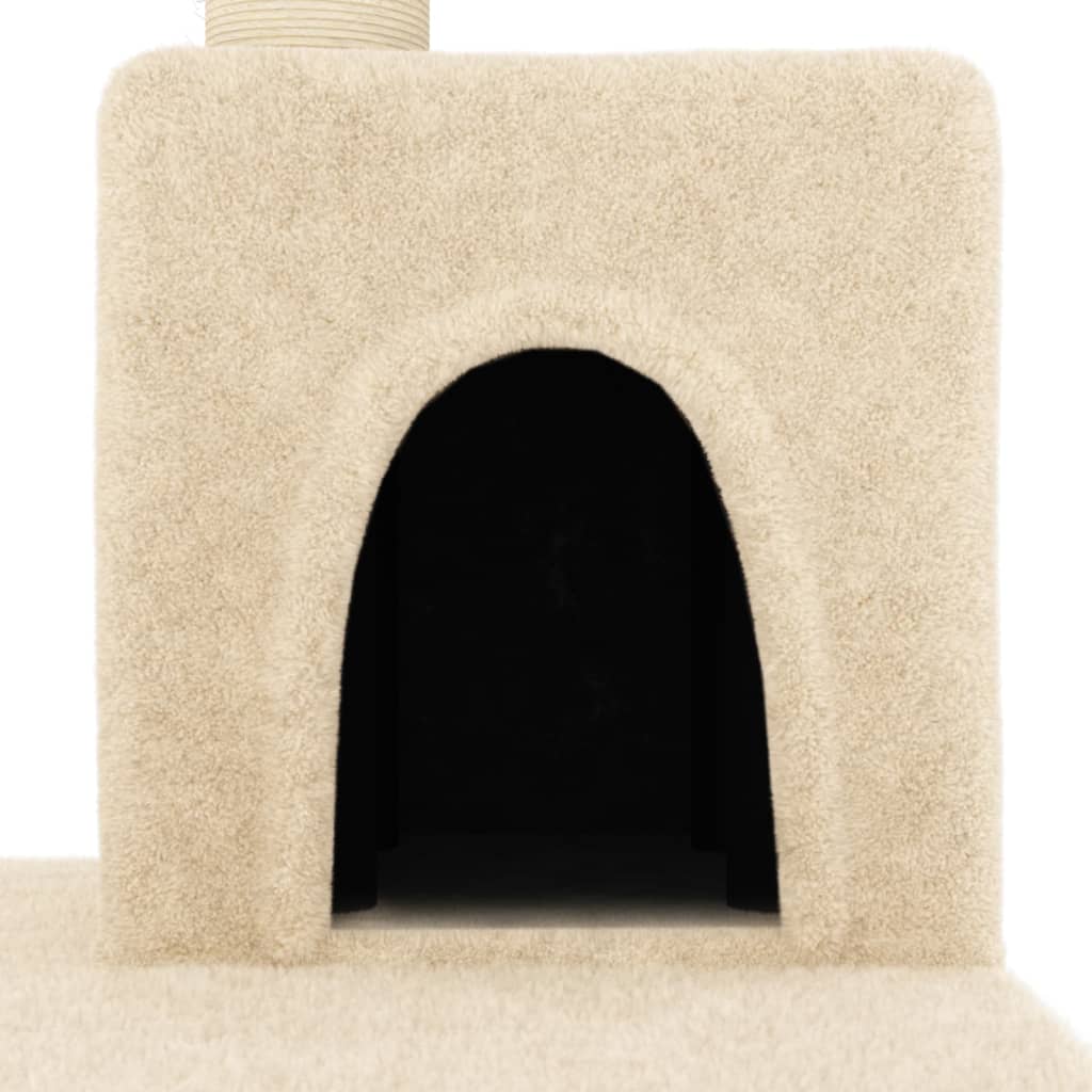 Cat house with sisal rope scratching posts, cream, 123 cm