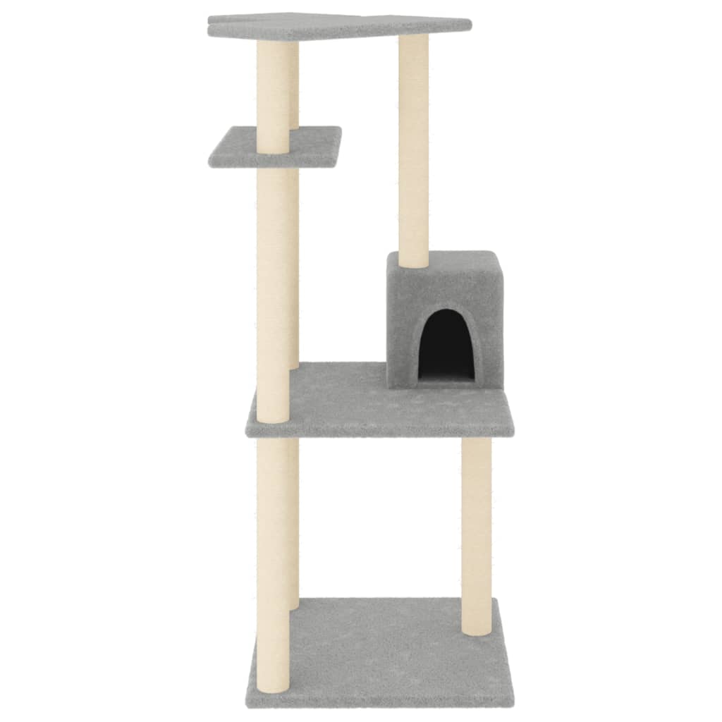 Cat house with sisal rope scratching posts, light grey, 123 cm