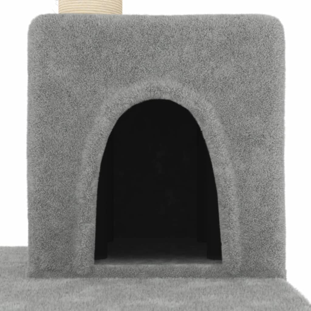 Cat house with sisal rope scratching posts, light grey, 123 cm