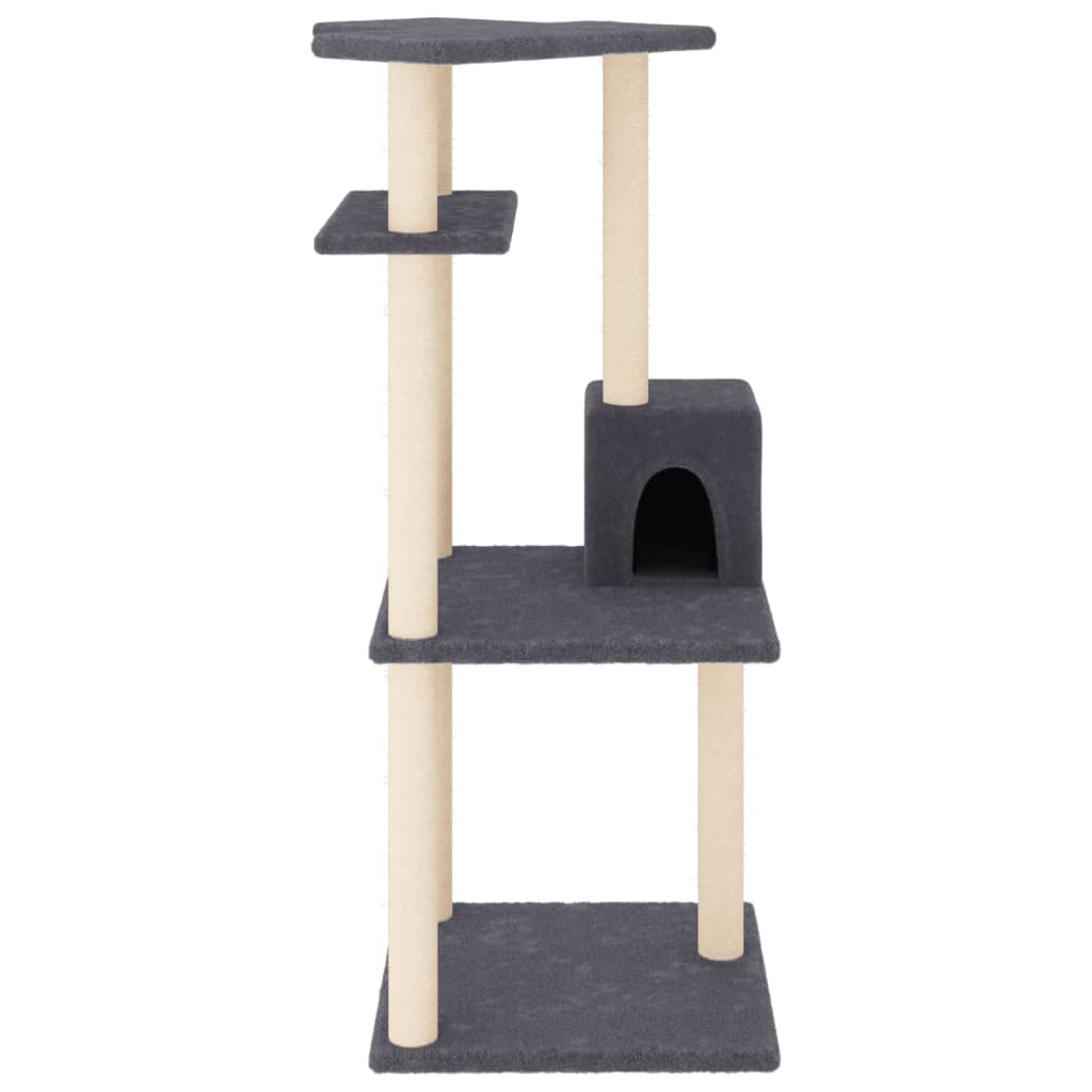 Cat house with sisal rope scratching posts, dark grey, 123 cm