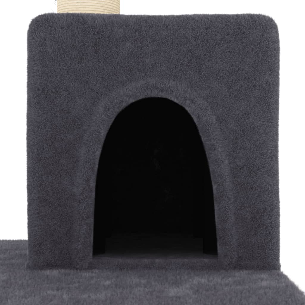 Cat house with sisal rope scratching posts, dark grey, 123 cm