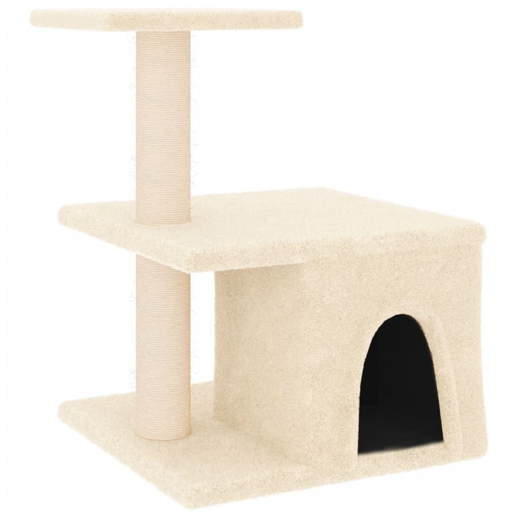 Cat house with sisal rope scratching posts, cream, 48 cm